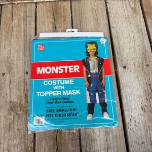 Vtg Ben‎ Cooper Monster Costume  Mask Kids Size Small 3-6 Green Yellow Halloween